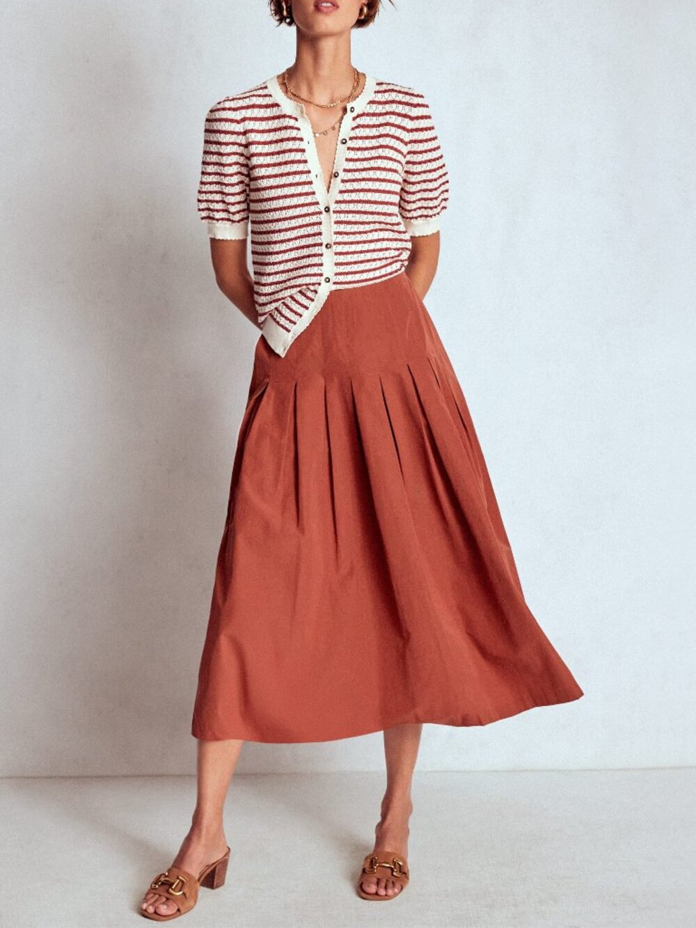 NWT Boden Valentina Taffeta Midi Skirt Size 10R A-Line Pleated